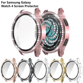 Sklo+puzdro pre Samsung Galaxy Sledovať 4 Screen Protector 44 mm 40 mm, Bling Crystal Ochranný Kryt Nárazníka s Film pre Ženy, Dievča